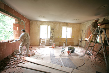 Obergeschoss. Während der Sanierung. Musikzimmer im Anbau von 1965.