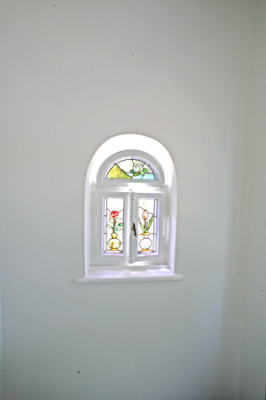 Fenster mit originalem Glas des August Exter Hauses